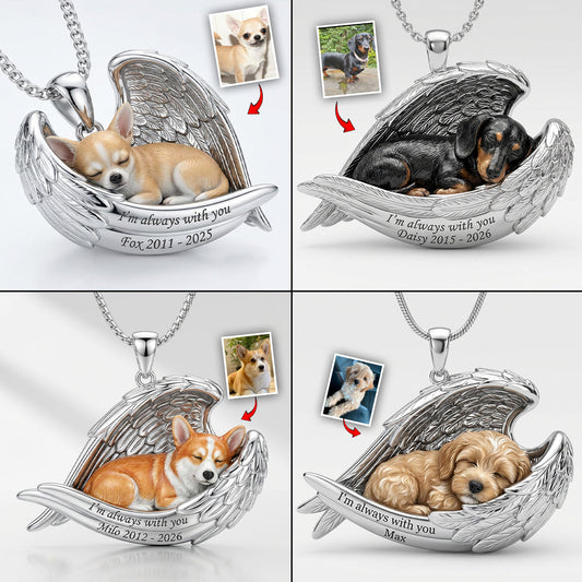 Angel Wings - Personalized Dog Shaped Metal Pendant Necklace