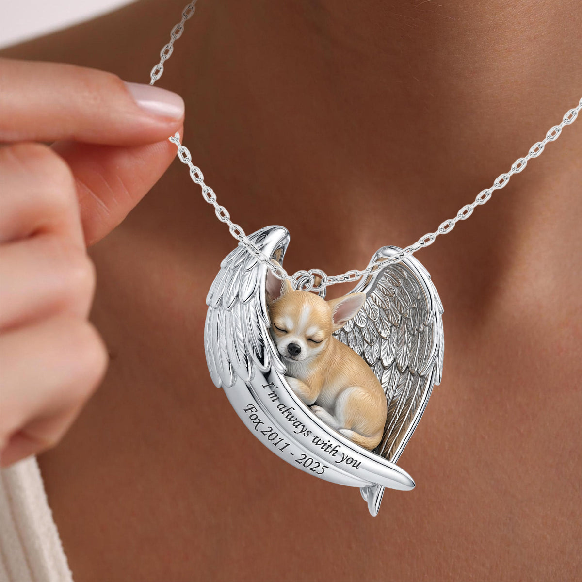 Angel Wings - Personalized Dog Shaped Metal Pendant Necklace