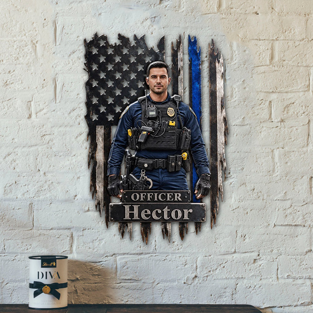 Proud Police Office Decoration - Personalized Police Officer 3D Printed Cut Metal Sign