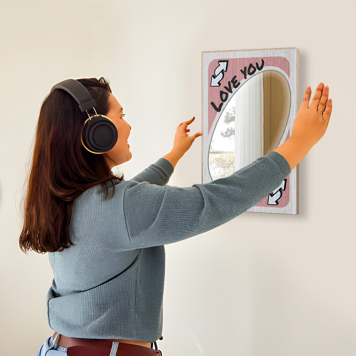 Love You More Reverse Card - Personalized Couple Wall Hanging Mirror