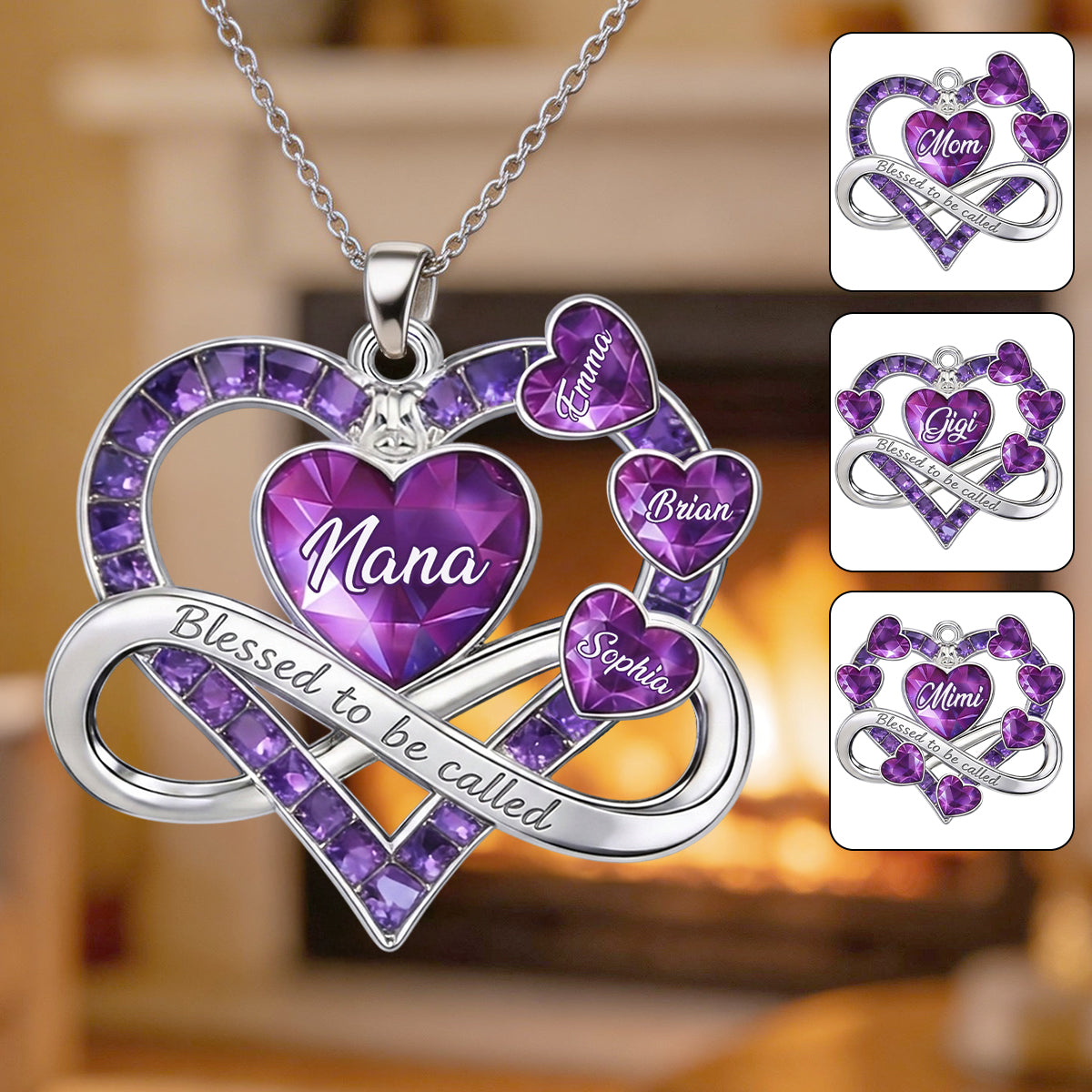 Blessed To Be Called Nana, Mama, Mom,... - Personalized Grandma Shaped Metal Pendant Necklace