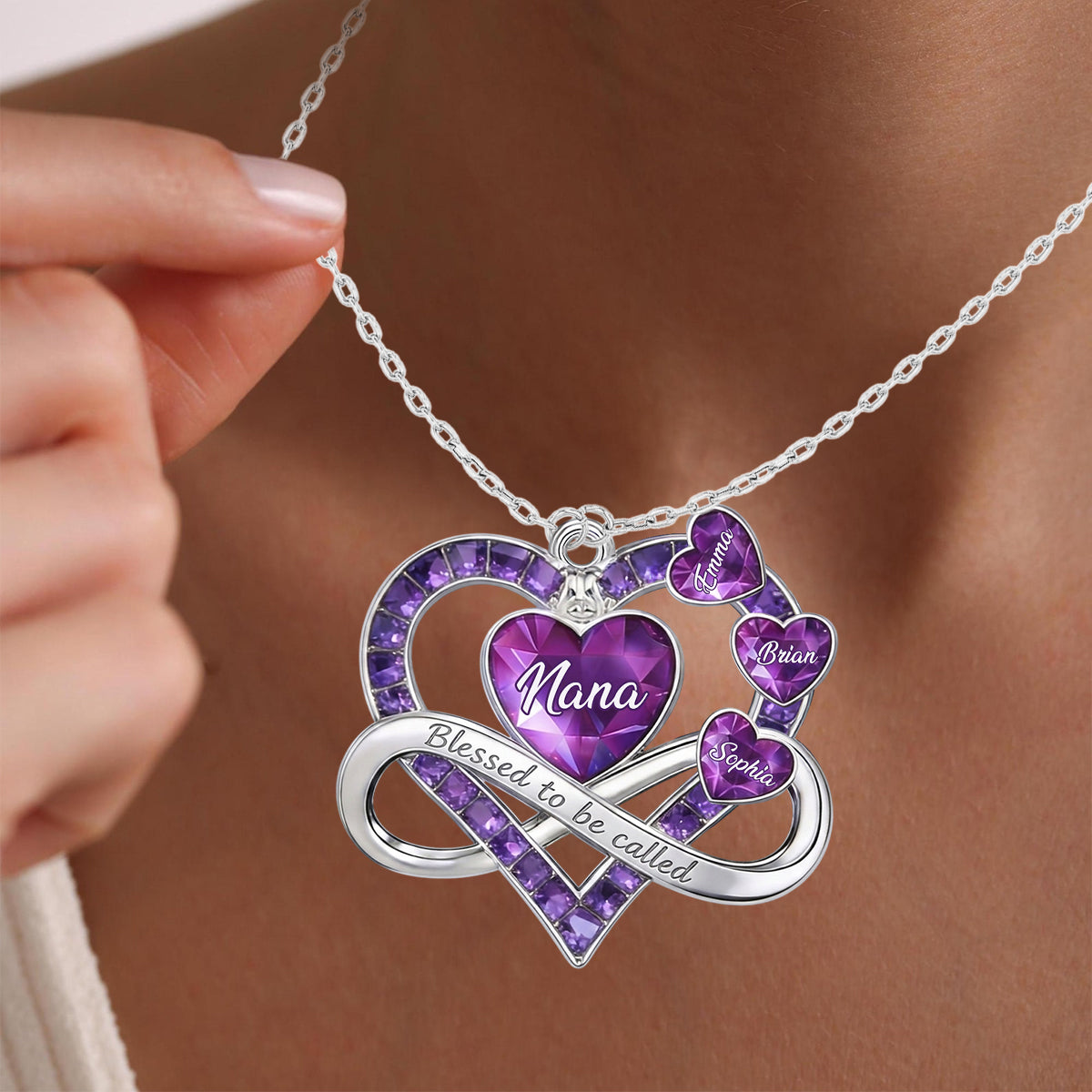 Blessed To Be Called Nana, Mama, Mom,... - Personalized Grandma Shaped Metal Pendant Necklace