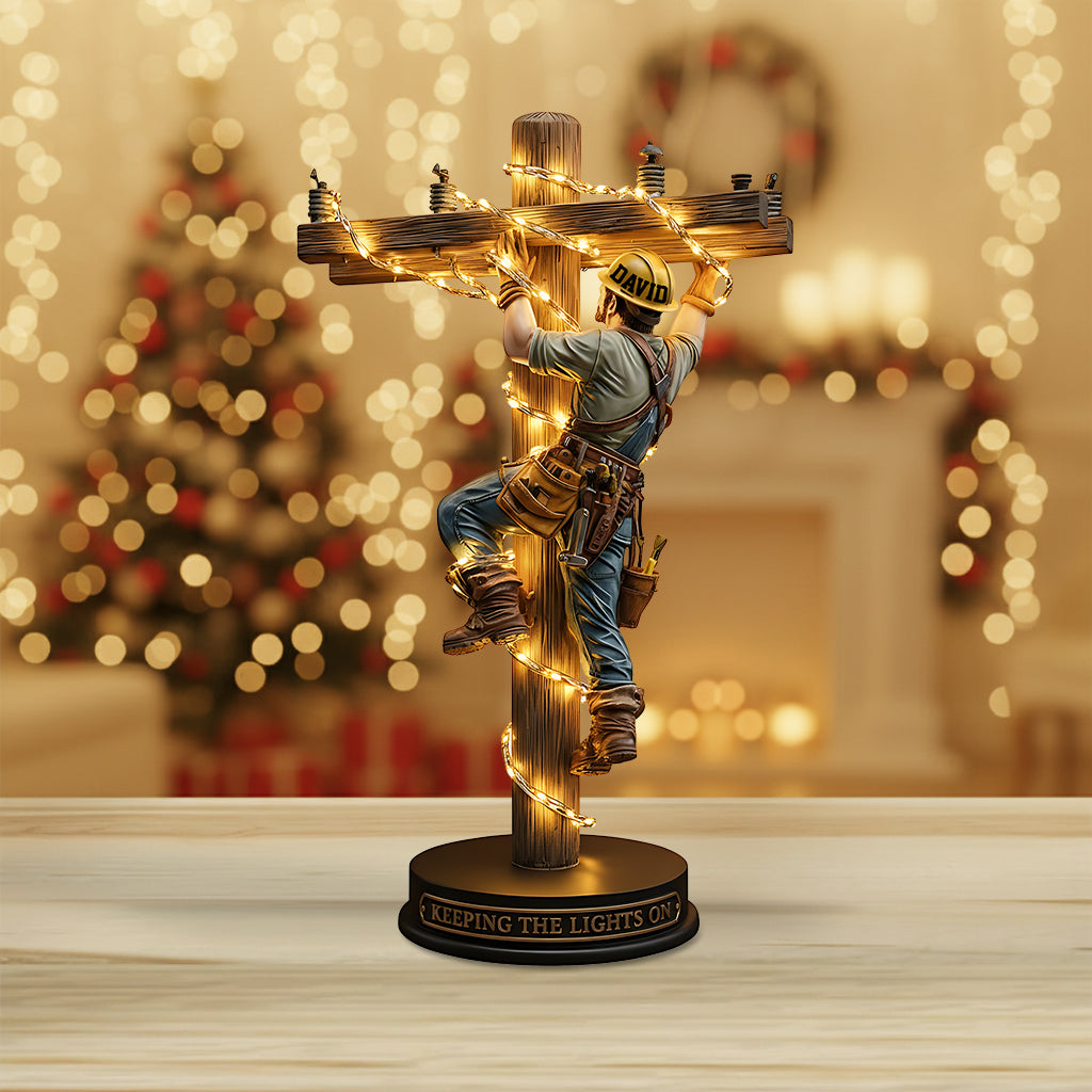 Keeping The Lights On - Personalized Lineman Custom Shaped Acrylic Plaque