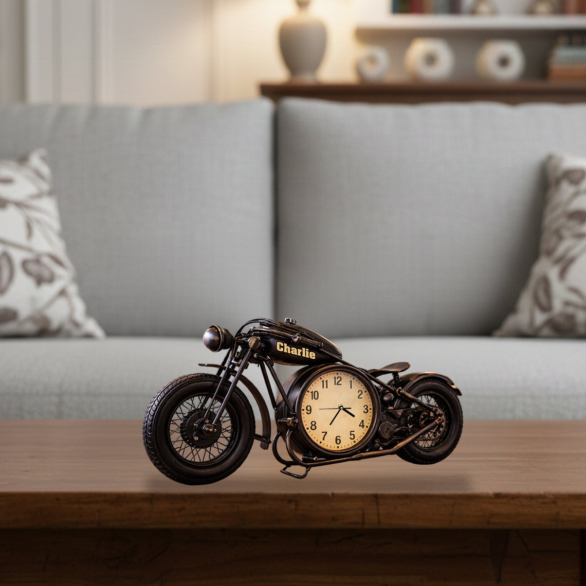 Motorrad, Geschenk für Biker – Personalisierte Biker-Tischuhr mit Plakette