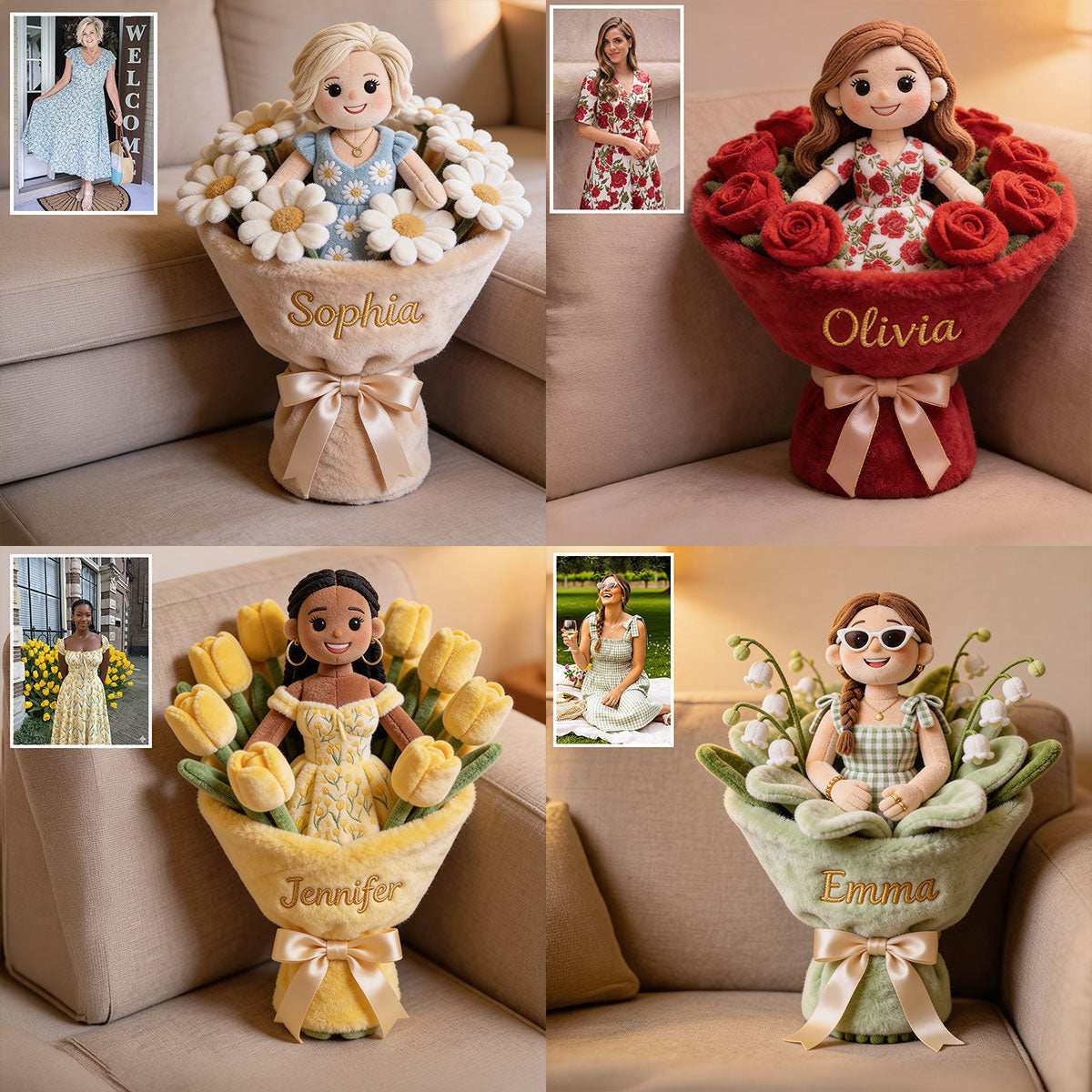 Fleur de naissance - Coussin en fausse fourrure premium personnalisé avec la fleur du mois de naissance