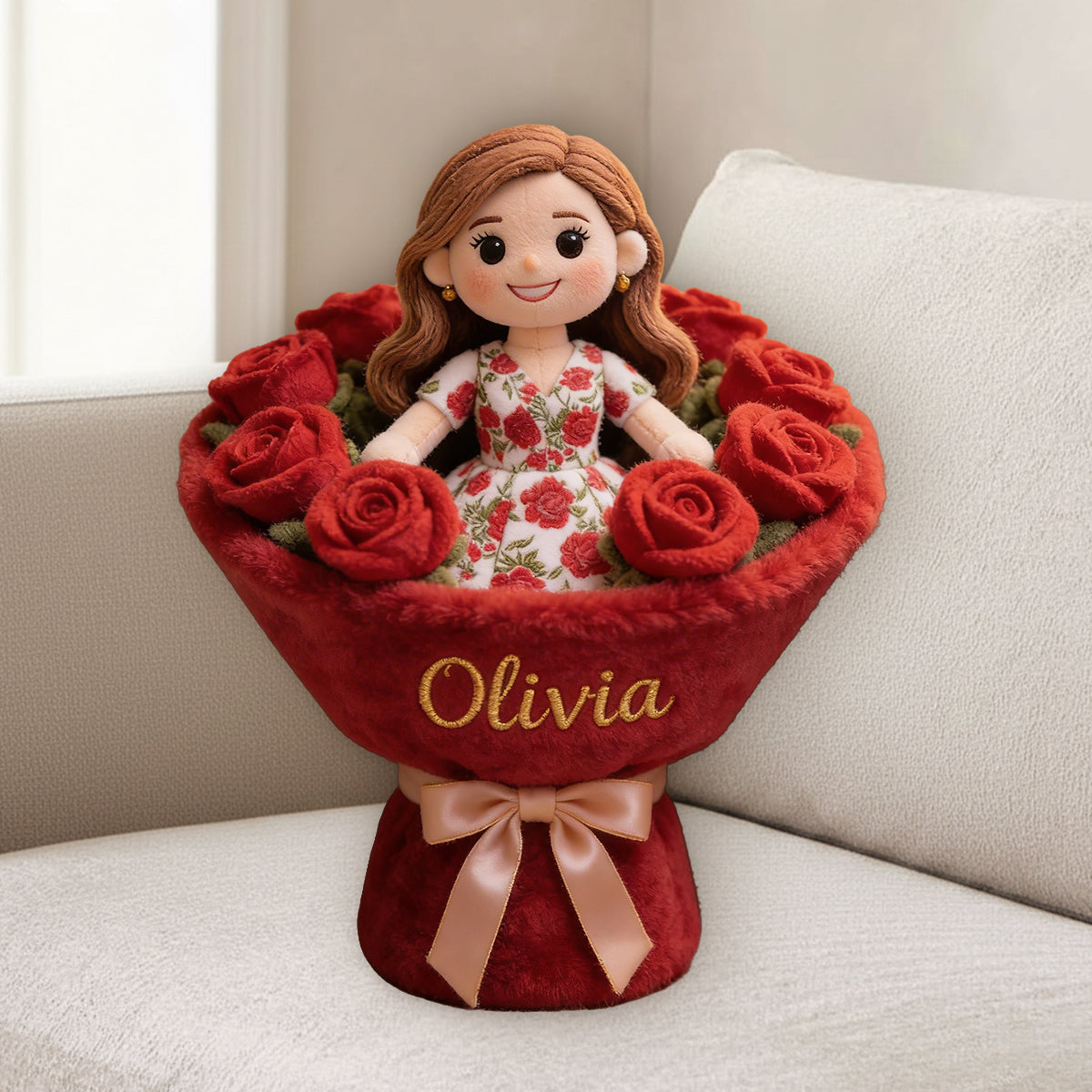 Fleur de naissance - Coussin en fausse fourrure premium personnalisé avec la fleur du mois de naissance