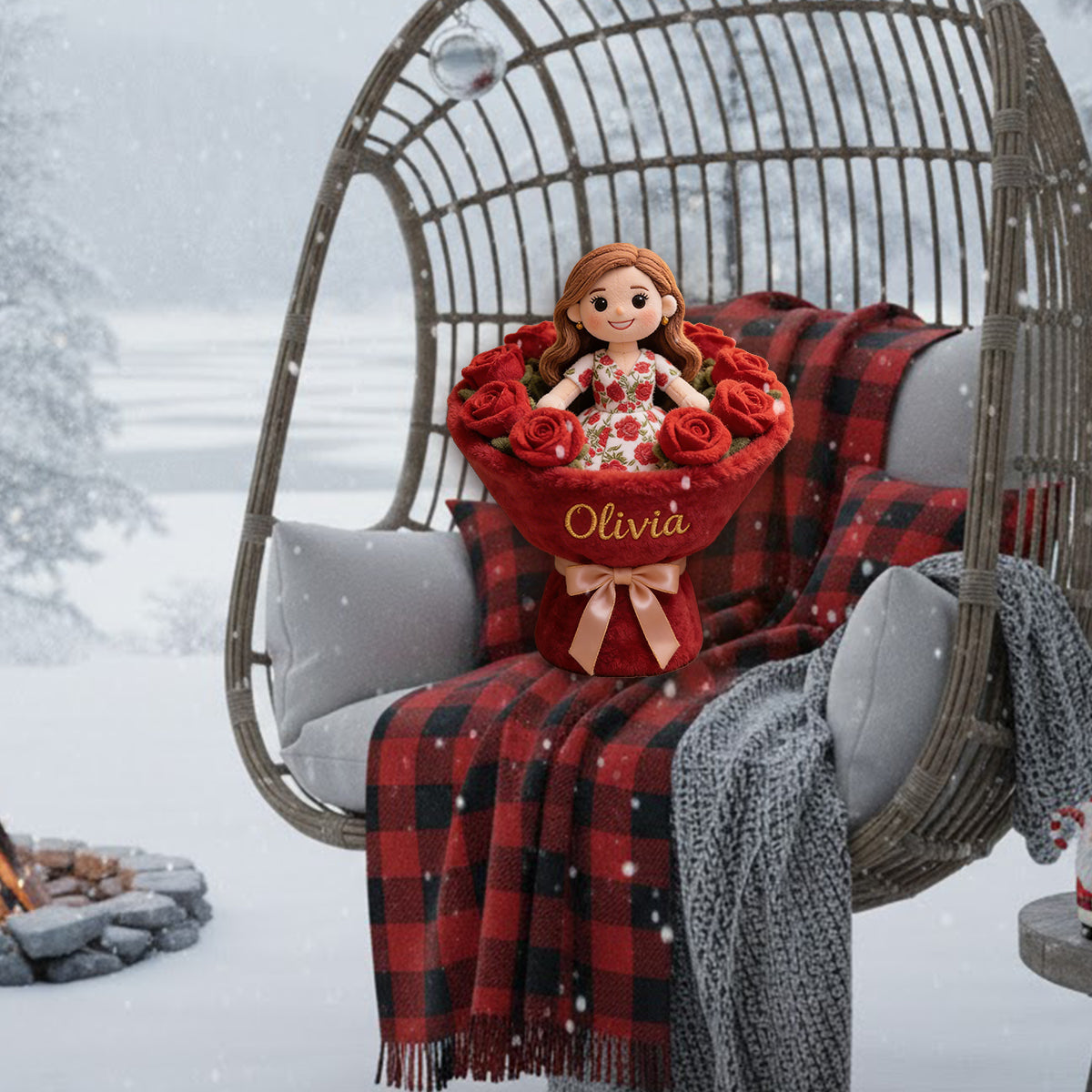 Fleur de naissance - Coussin en fausse fourrure premium personnalisé avec la fleur du mois de naissance