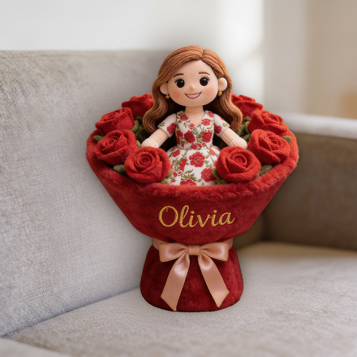 Fleur de naissance - Coussin en fausse fourrure premium personnalisé avec la fleur du mois de naissance