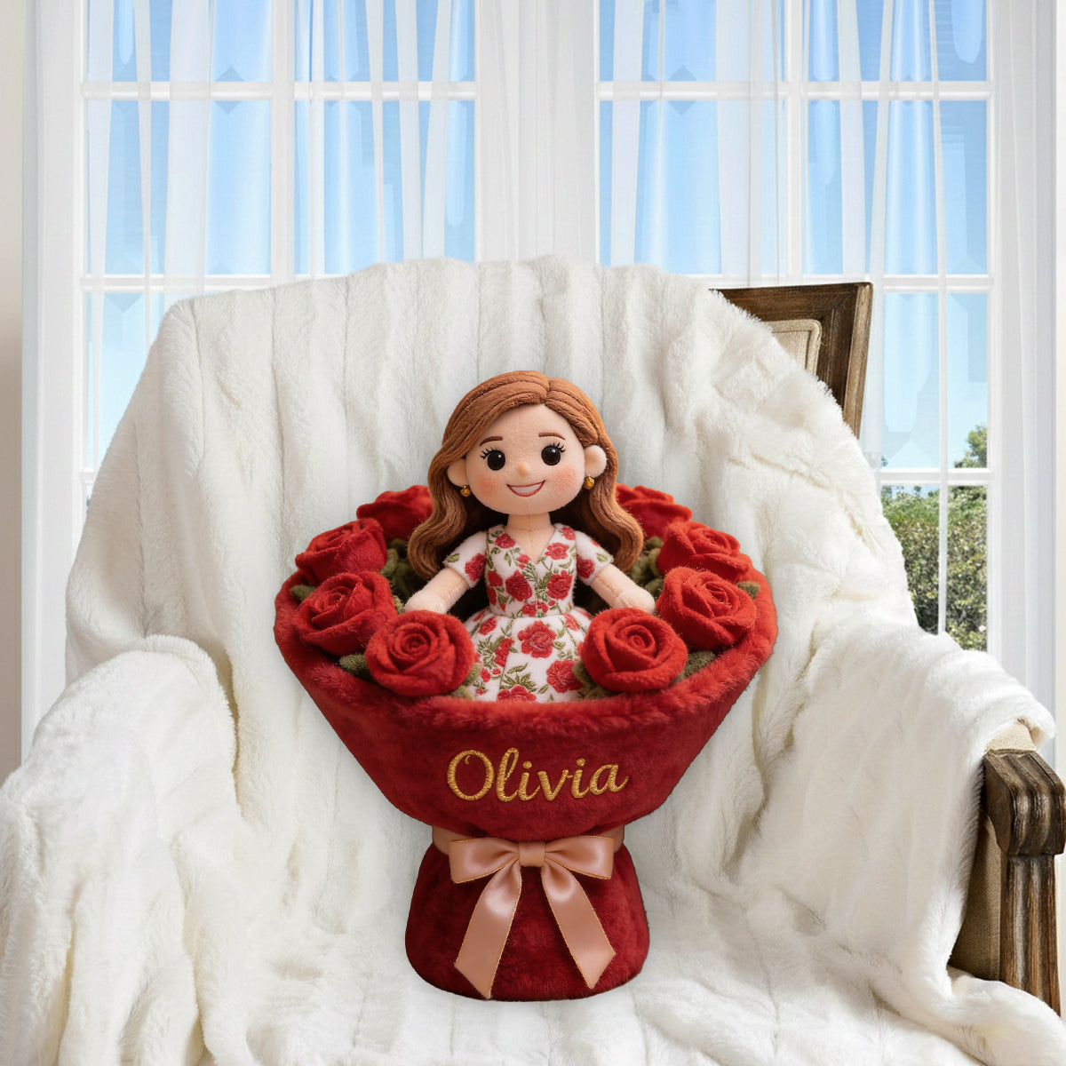 Fleur de naissance - Coussin en fausse fourrure premium personnalisé avec la fleur du mois de naissance