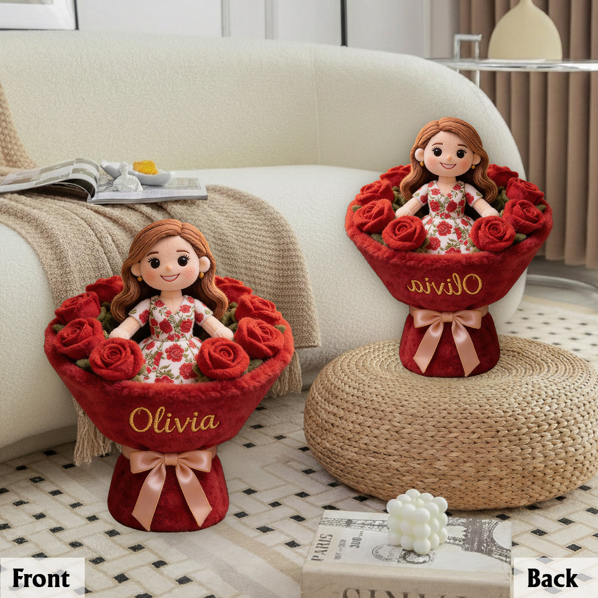 Fleur de naissance - Coussin en fausse fourrure premium personnalisé avec la fleur du mois de naissance