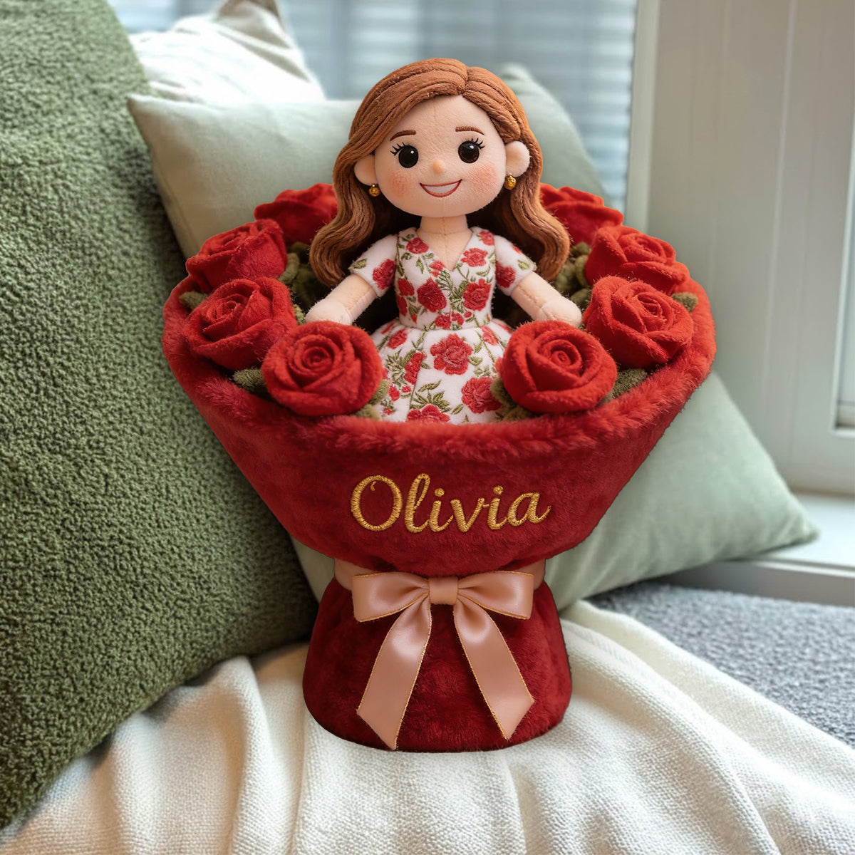 Fleur de naissance - Coussin en fausse fourrure premium personnalisé avec la fleur du mois de naissance