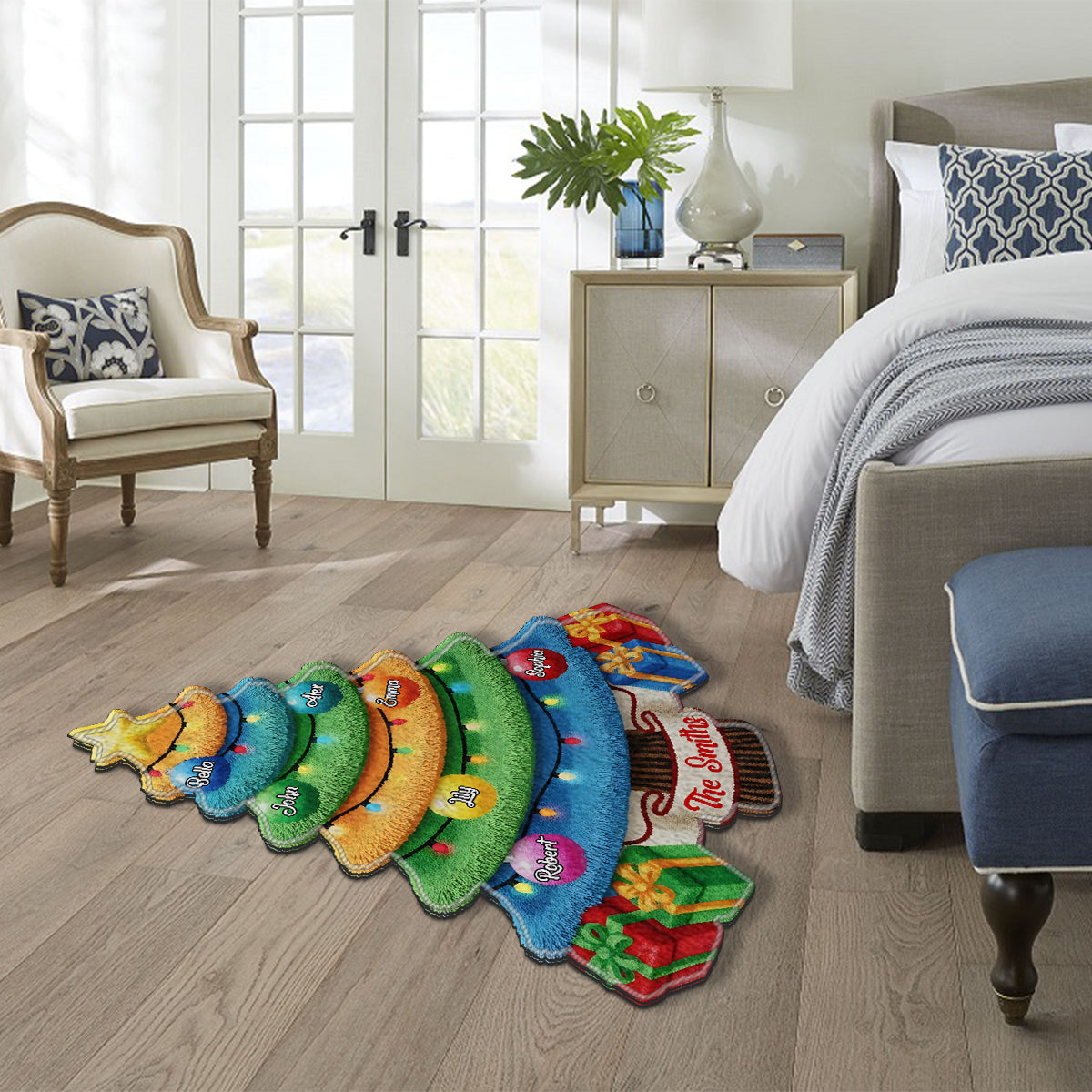 Sapin de Noël familial - Tapis de Noël antidérapant personnalisé pour la famille