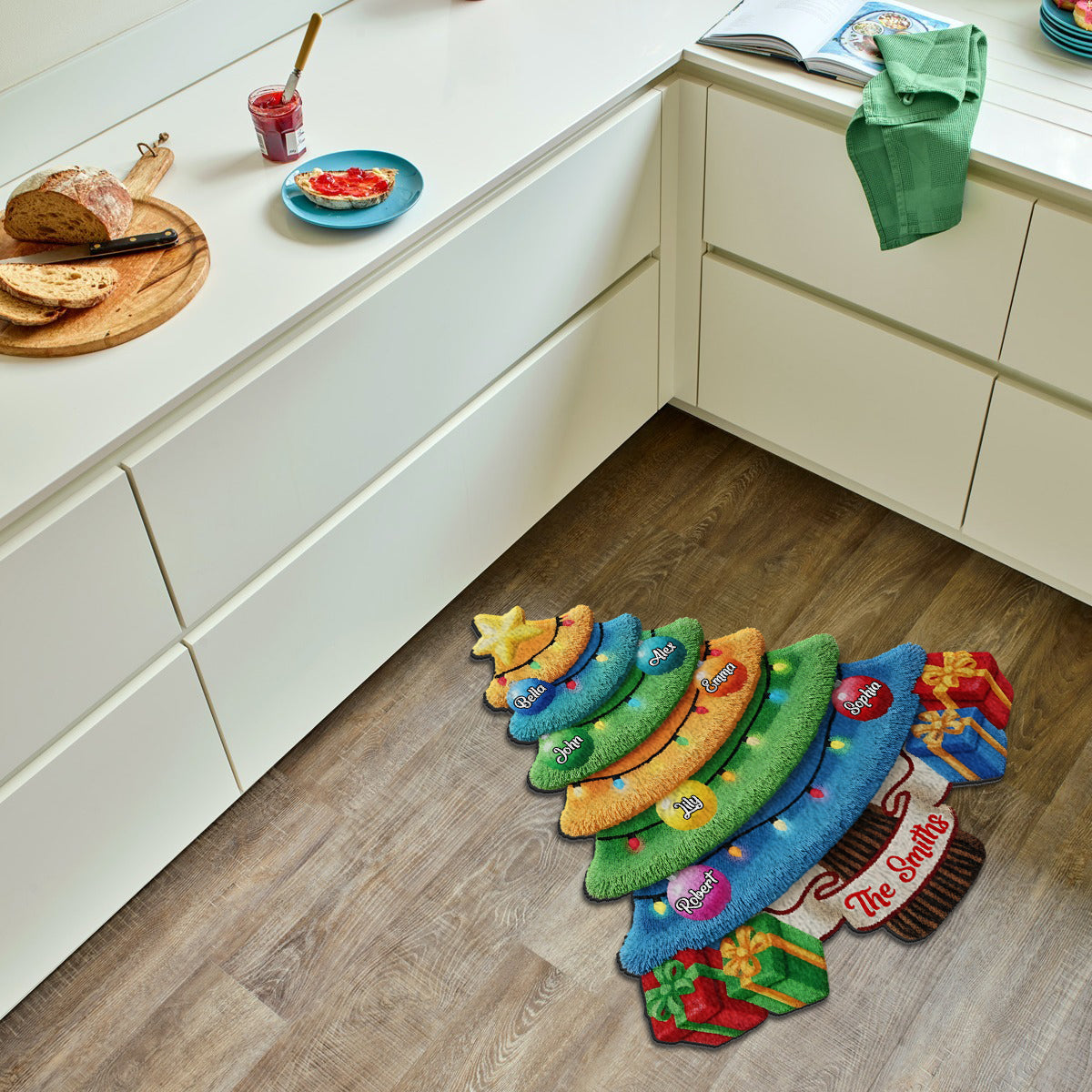 Sapin de Noël familial - Tapis de Noël antidérapant personnalisé pour la famille