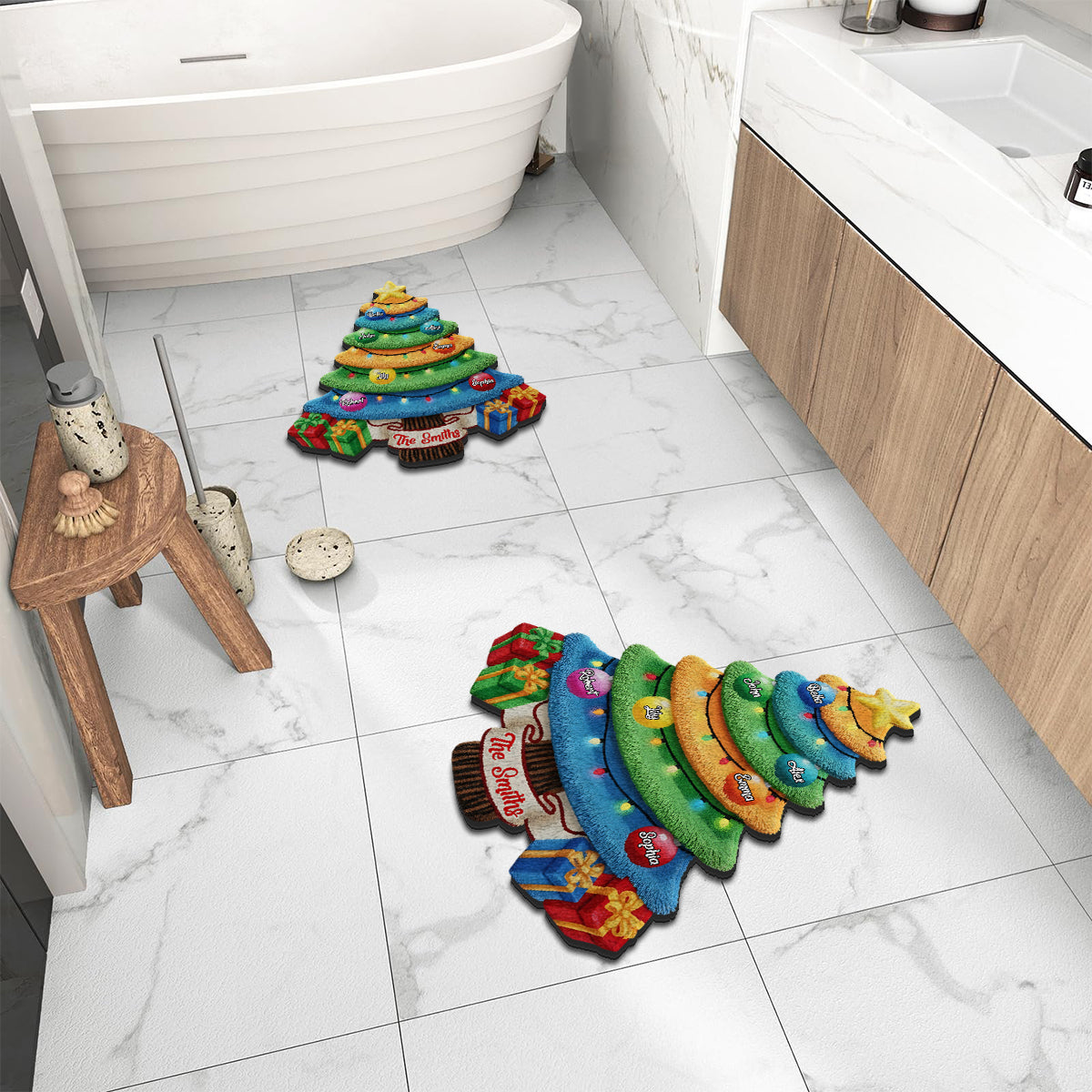 Sapin de Noël familial - Tapis de Noël antidérapant personnalisé pour la famille