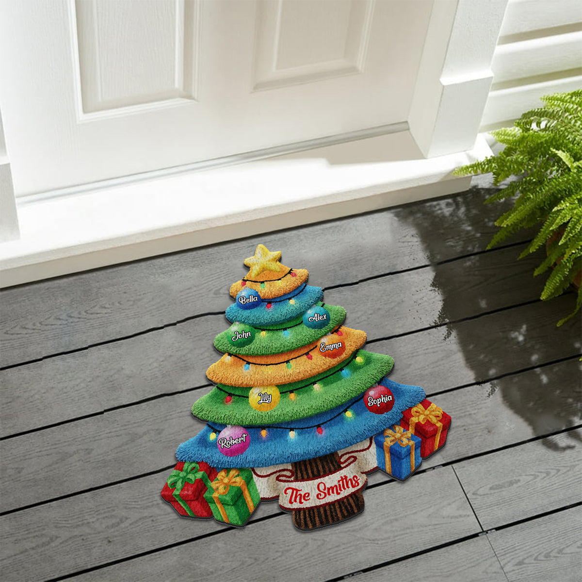 Sapin de Noël familial - Tapis de Noël antidérapant personnalisé pour la famille