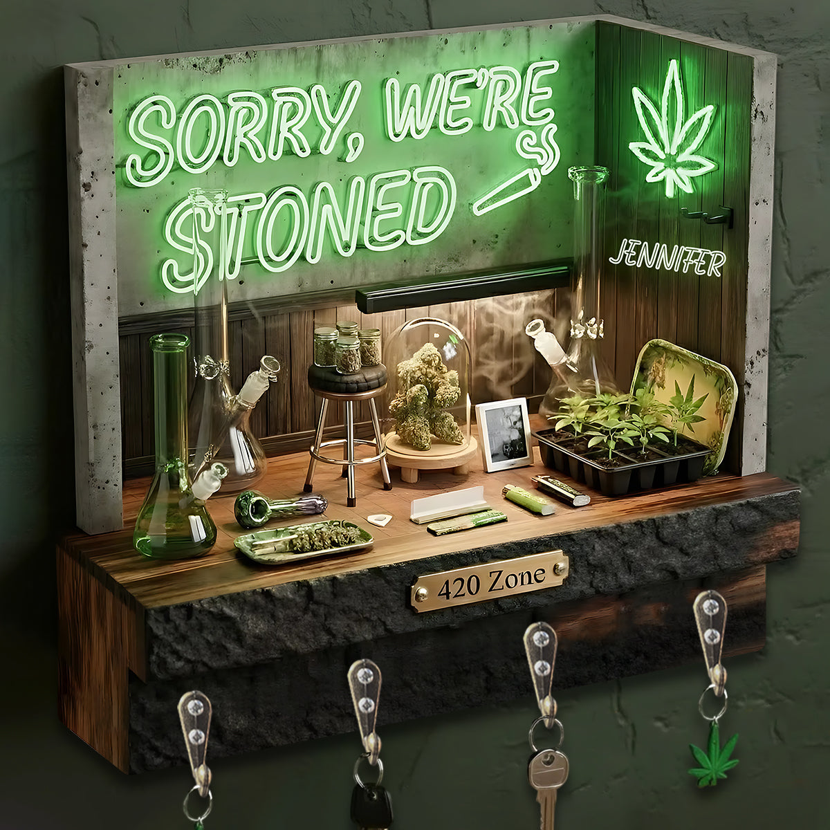 Sorry We're Stoned, 420 - Personalized Weed Custom Shaped Hanging Rack