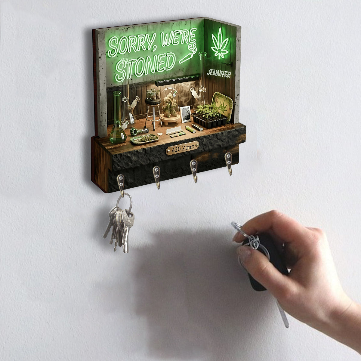 Sorry We're Stoned, 420 - Personalized Weed Custom Shaped Hanging Rack