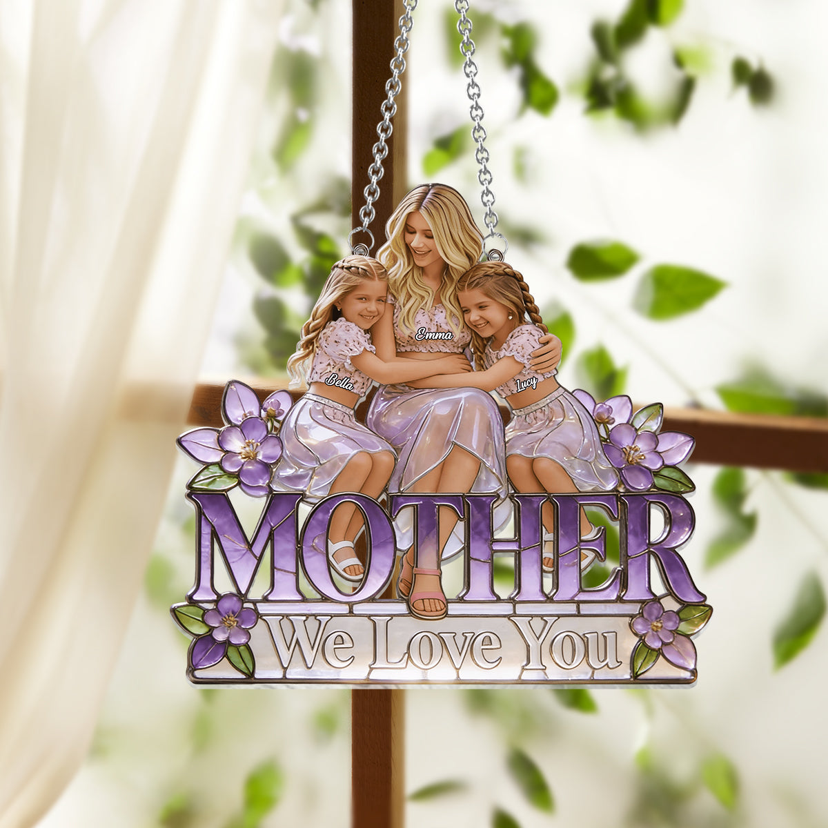 Nous t'aimons - Attrape-soleil personnalisé à suspendre à la fenêtre pour maman 