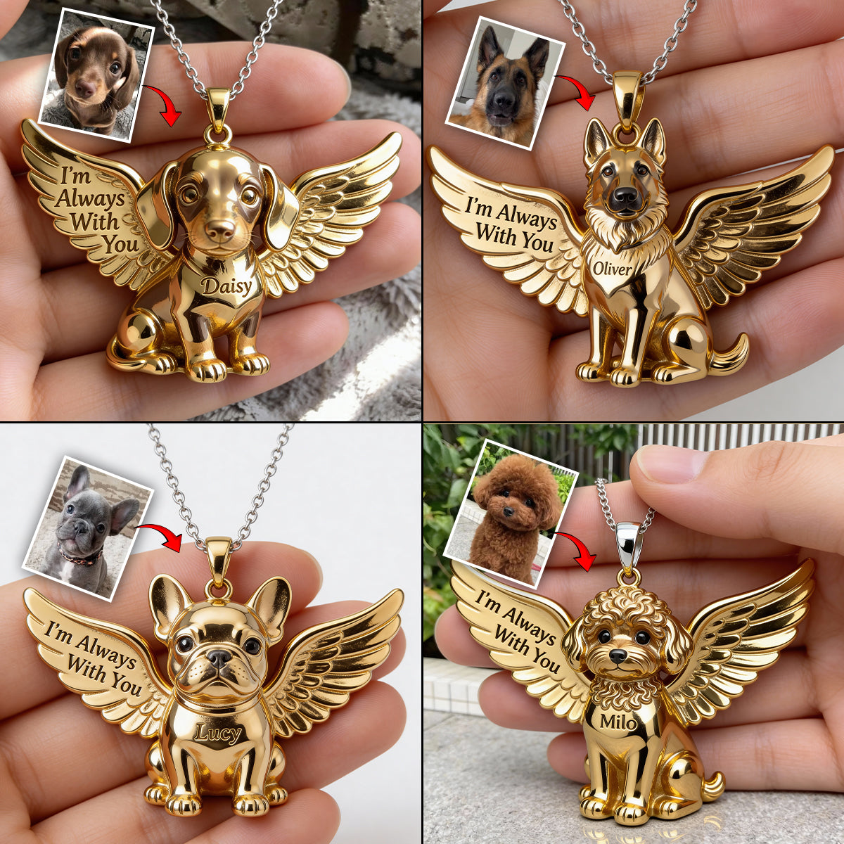 Custom Any Pet Photo - Personalized Dog Shaped Acrylic Pendant Necklace