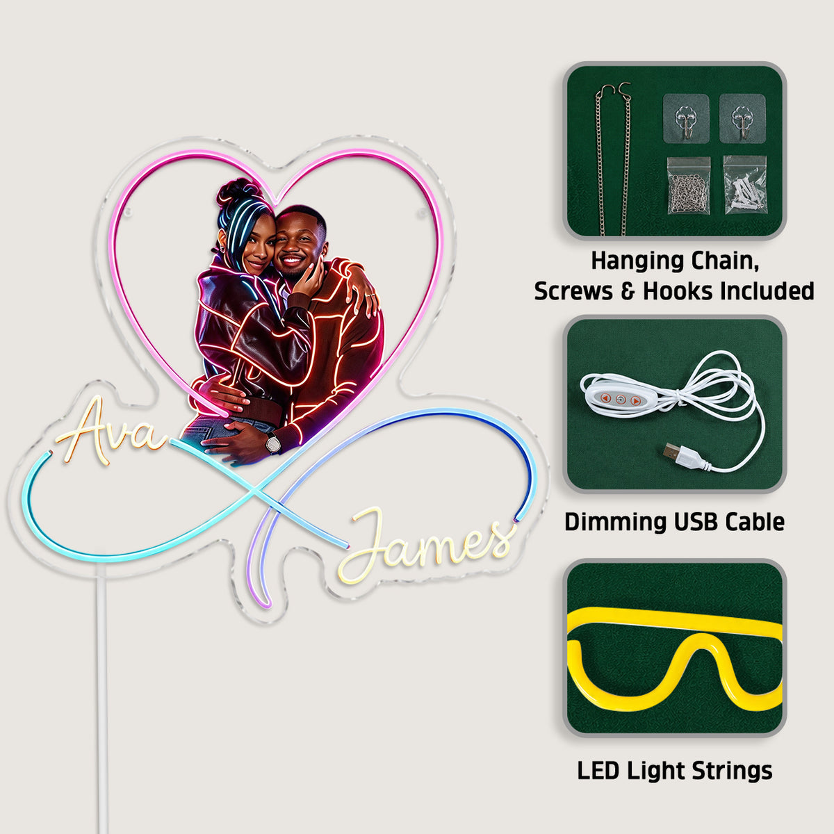 Love You Infinite, Bedroom Decoration - Personalized Couple Neon LED Light Sign