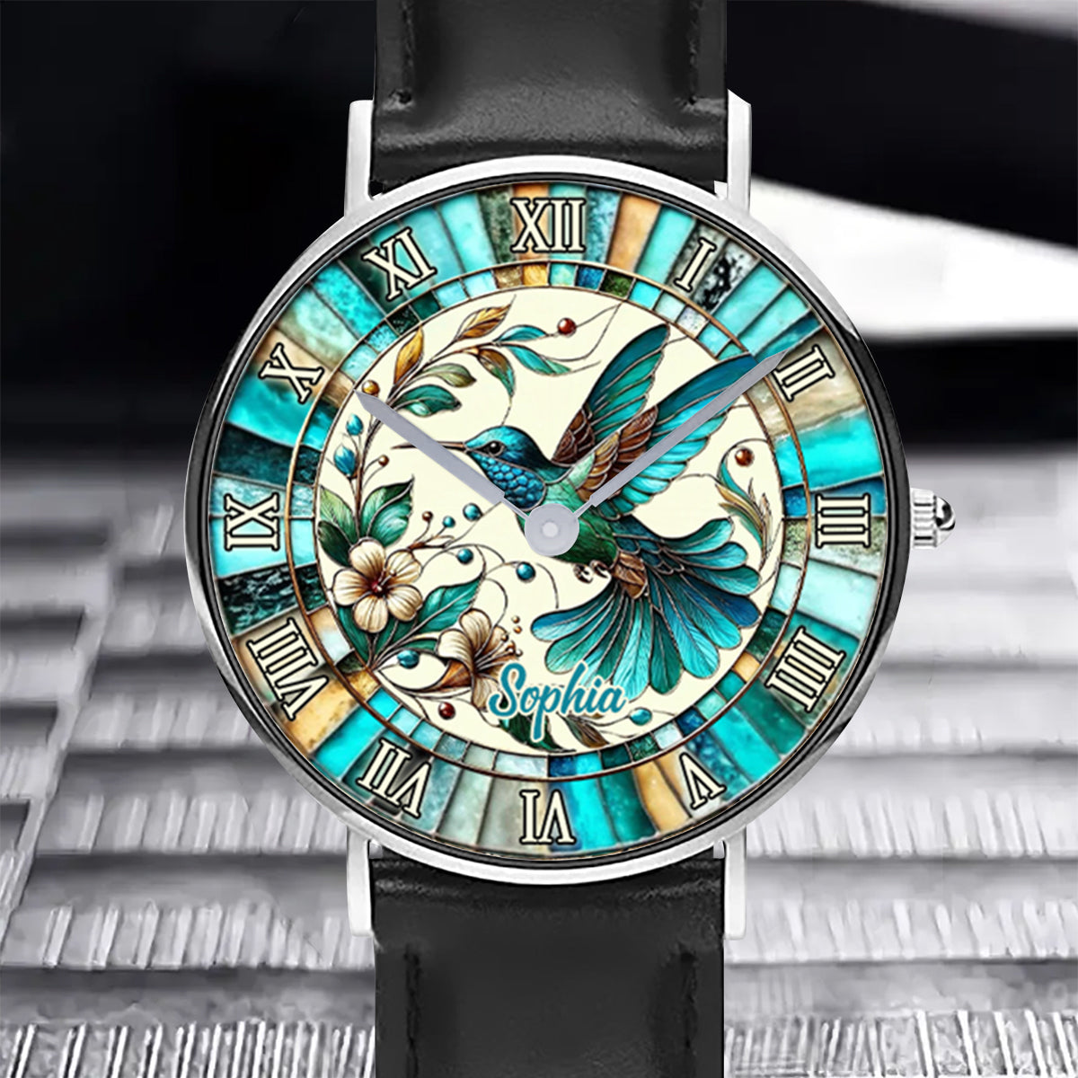 Colibri bleu - Montre-bracelet personnalisée Colibri