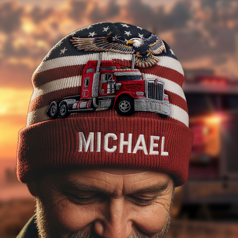 Proud Trucker - Personalized Trucker Beanie Hat