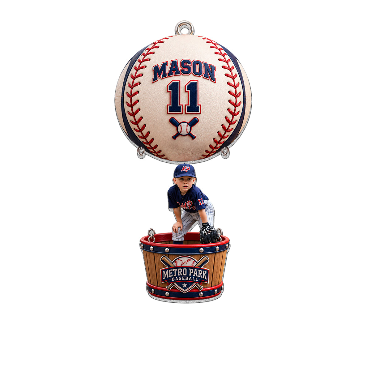 Any Sport Team Photo - Personalized Baseball Ornament With Charm