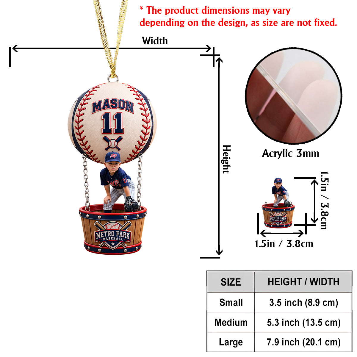Any Sport Team Photo - Personalized Baseball Ornament With Charm
