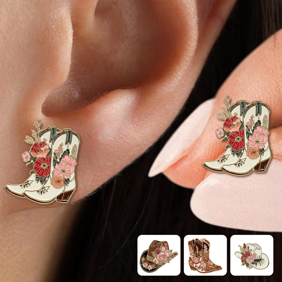 Cowgirl Chic Floral - Personalized Cowgirl Stud Earrings