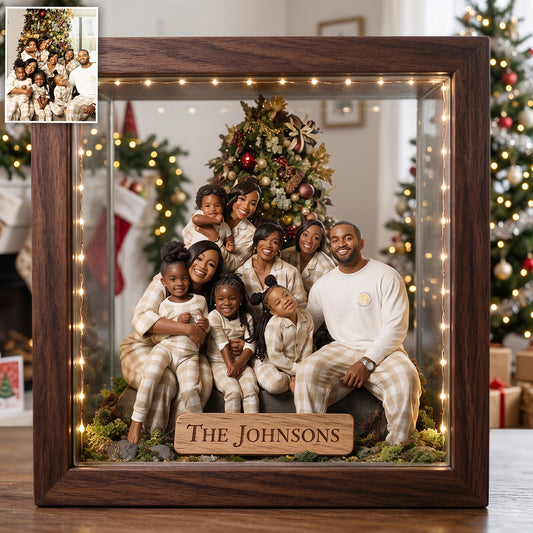 Miniatur Stil Geschenk, individuell aus jedem Foto - Personalisierter Familien Holzrahmen LED Licht