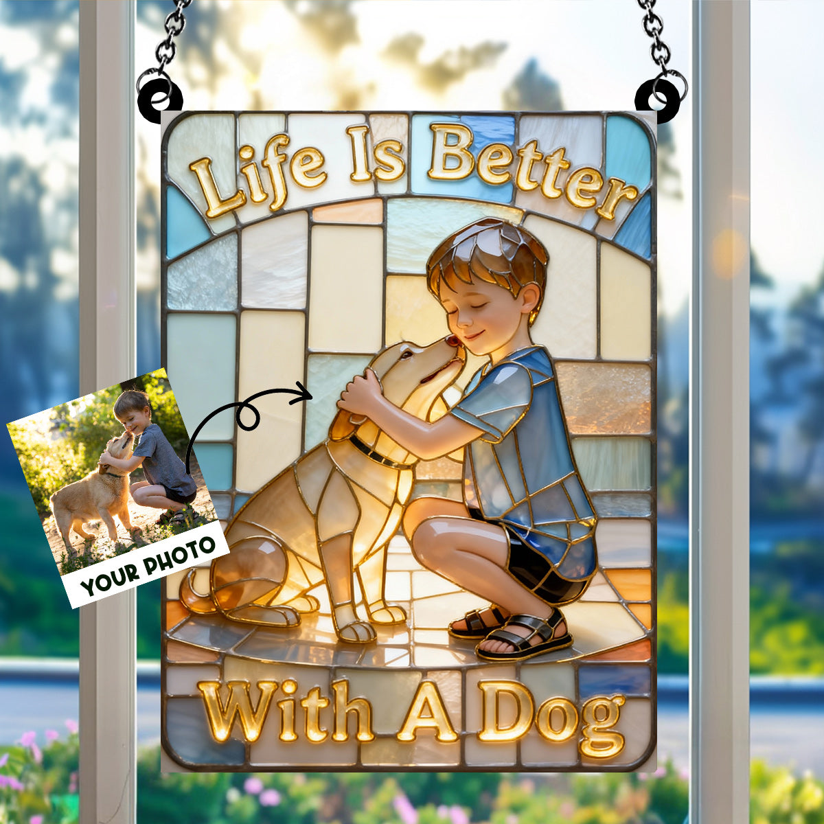 Life Is Better With A Dog - Personalized Dog Window Hanging Suncatcher Ornament