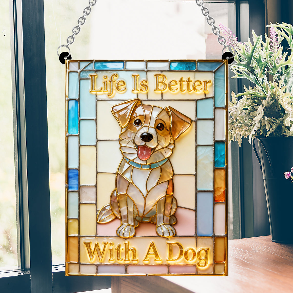 Life Is Better With A Dog - Personalized Dog Window Hanging Suncatcher Ornament