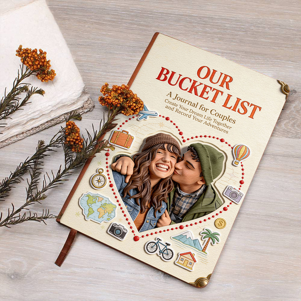 Our Bucket List, Couple Bucket List - Personalized Couple Leather Journal