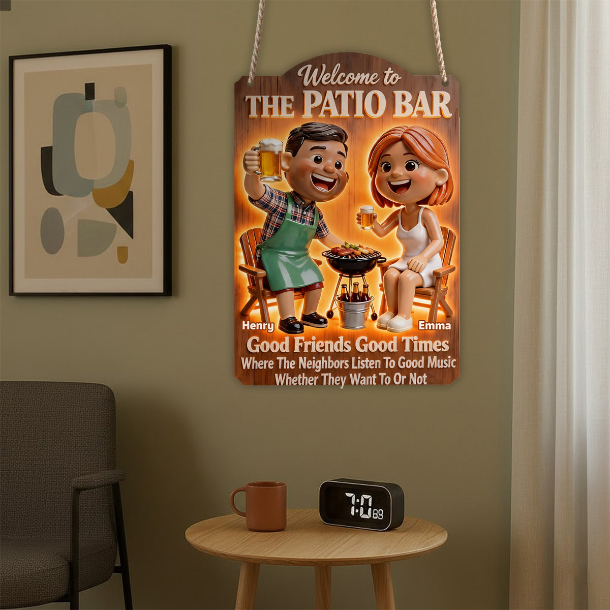 Couple faisant un barbecue sur la terrasse - Panneau lumineux LED personnalisé en acrylique pour couple