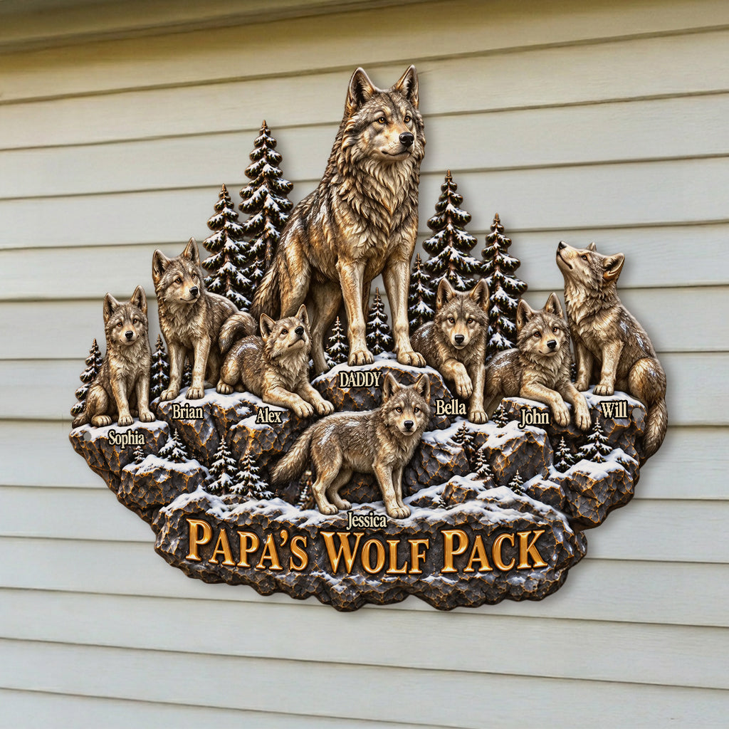 Papa's Wolf Pack - Personalized Wolf 3D Printed Cut Metal Sign