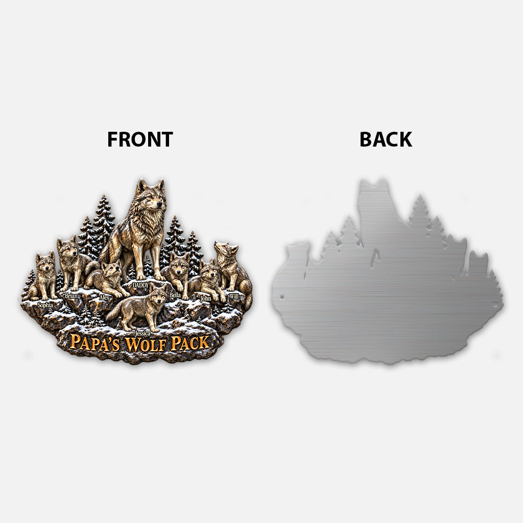 Papa's Wolf Pack - Personalized Wolf 3D Printed Cut Metal Sign
