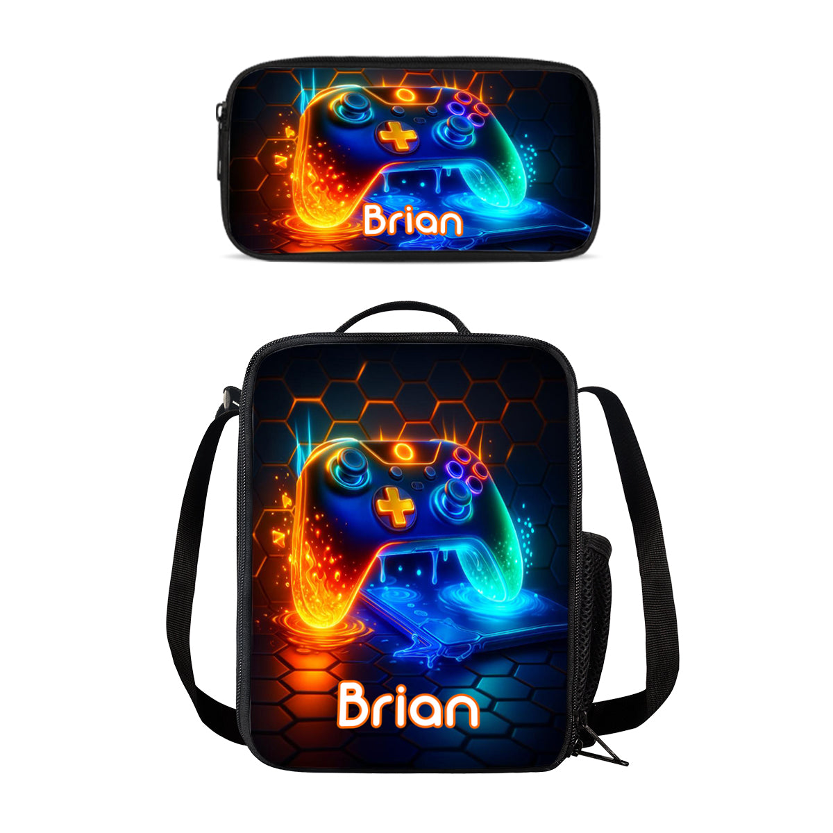 Gaming Handle - Boys' Large Capacity School Bag Set of Three - Personalized Kid Backpack Lunch Bag Pencil Case Set