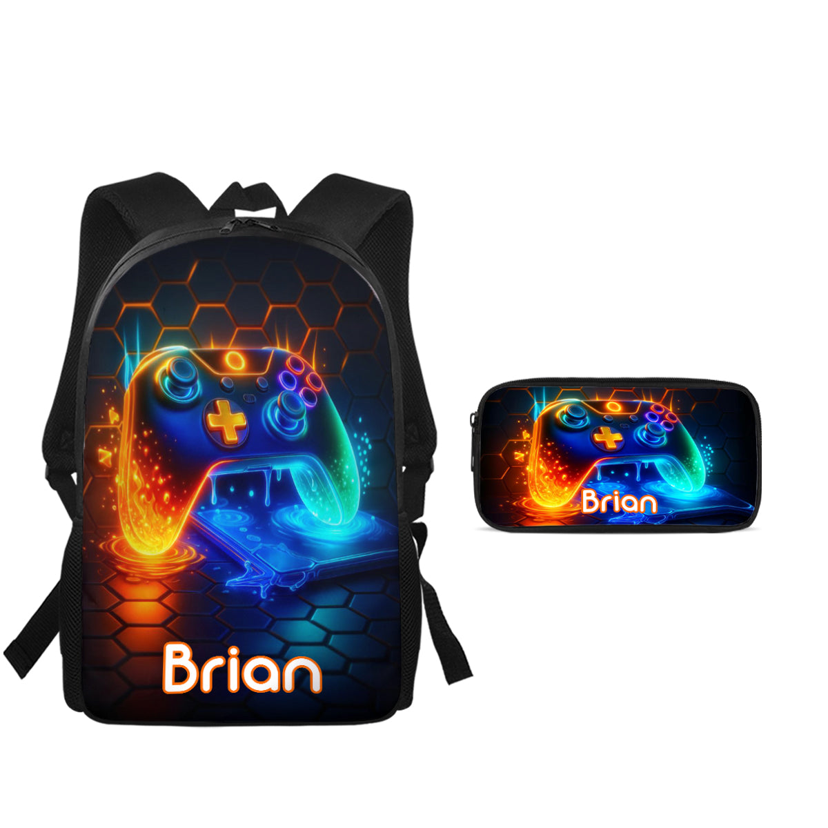 Gaming Handle - Boys' Large Capacity School Bag Set of Three - Personalized Kid Backpack Lunch Bag Pencil Case Set