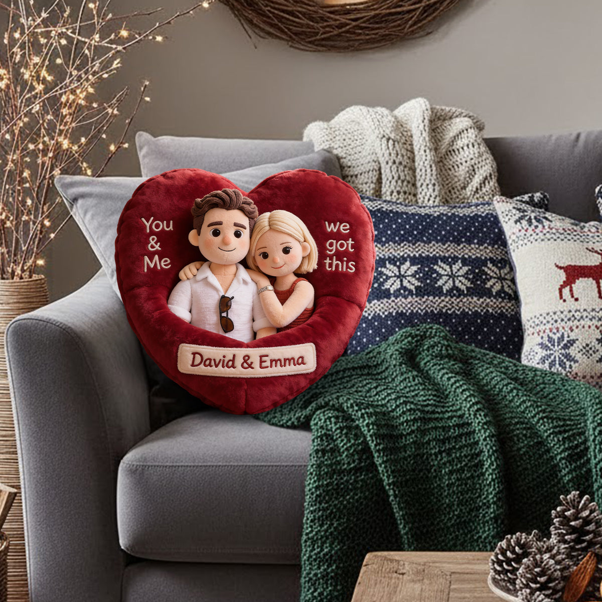 You & Me We Got This - Personalized Couple Faux Fur Shaped Pillow