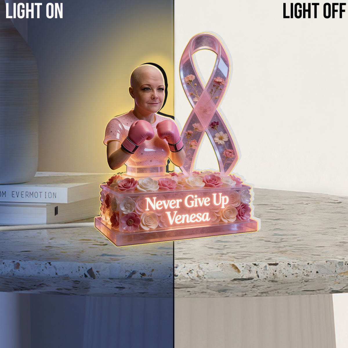 Breast Cancer Awarenes - Personalized Breast Cancer Awareness Acrylic LED Night Light
