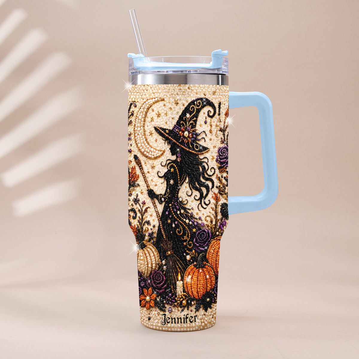 Diamond Witch - Personalized Witch Rhinestone Tumbler With Handle