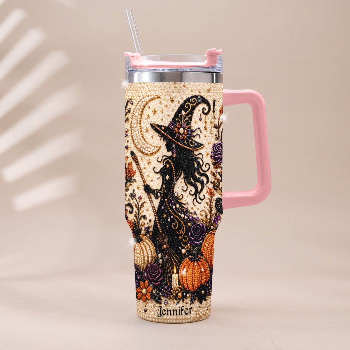 Diamond Witch - Personalized Witch Rhinestone Tumbler With Handle