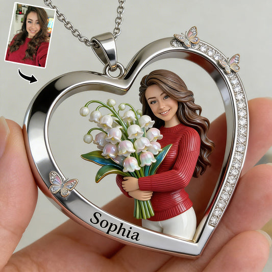 Custom Any Photo - Personalized Birth Month Flower Shaped Metal Pendant Necklace