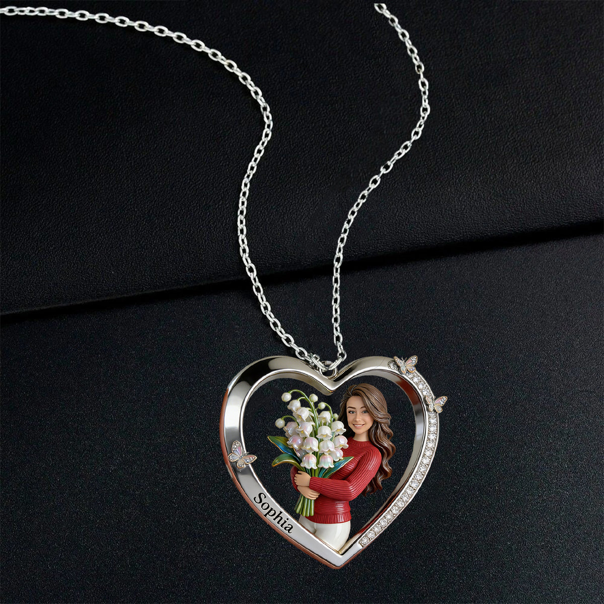 Custom Any Photo - Personalized Birth Month Flower Shaped Metal Pendant Necklace