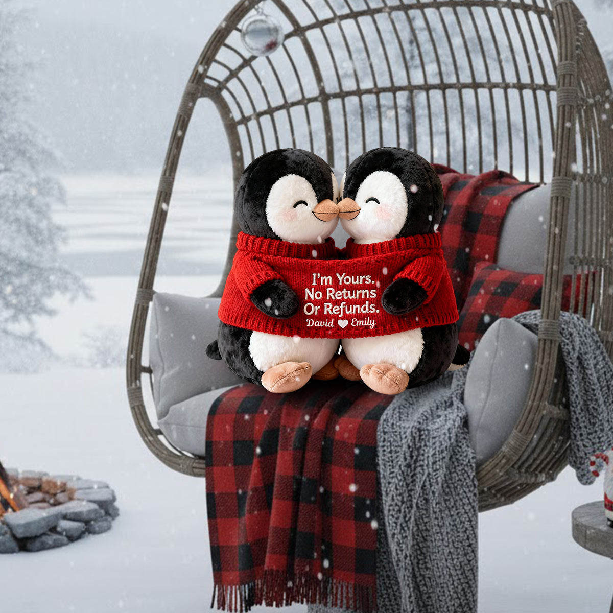 I'm Yours. No Returns Or Refunds - Personalized Couple Faux Fur Shaped Pillow