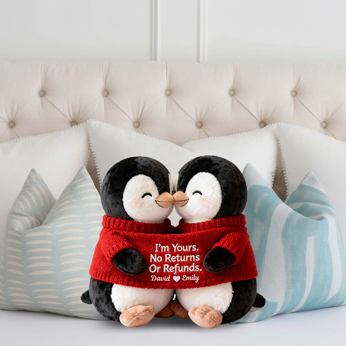 I'm Yours. No Returns Or Refunds - Personalized Couple Faux Fur Shaped Pillow