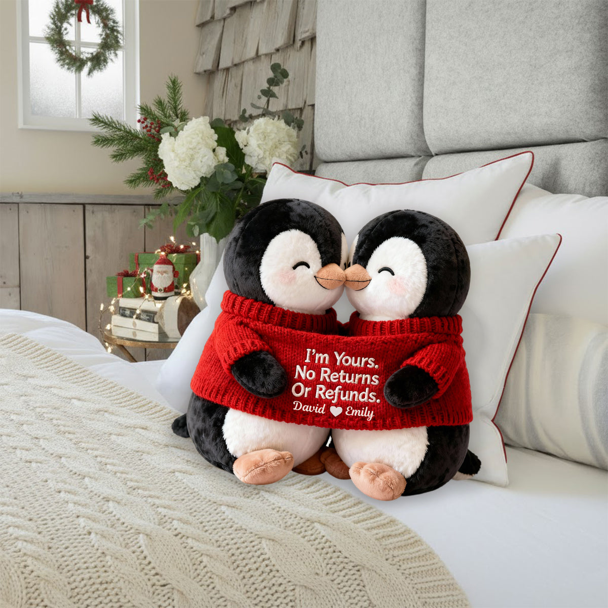 I'm Yours. No Returns Or Refunds - Personalized Couple Faux Fur Shaped Pillow