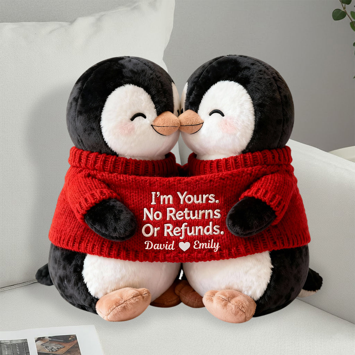 I'm Yours. No Returns Or Refunds - Personalized Couple Faux Fur Shaped Pillow