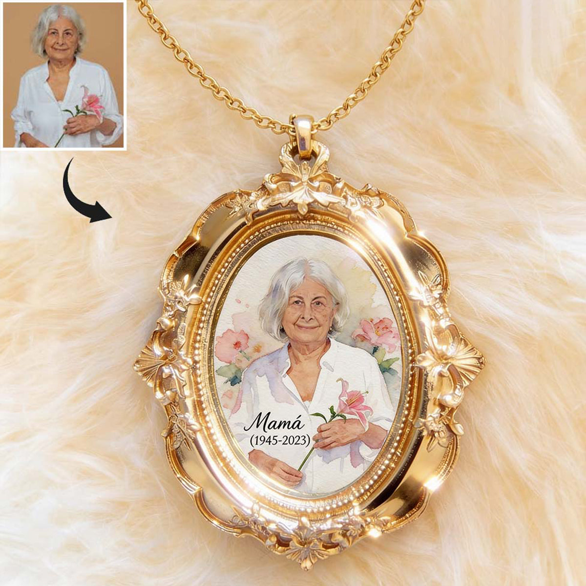 Memorial Gift Idea - Personalized Memorial Shaped Metal Pendant Necklace