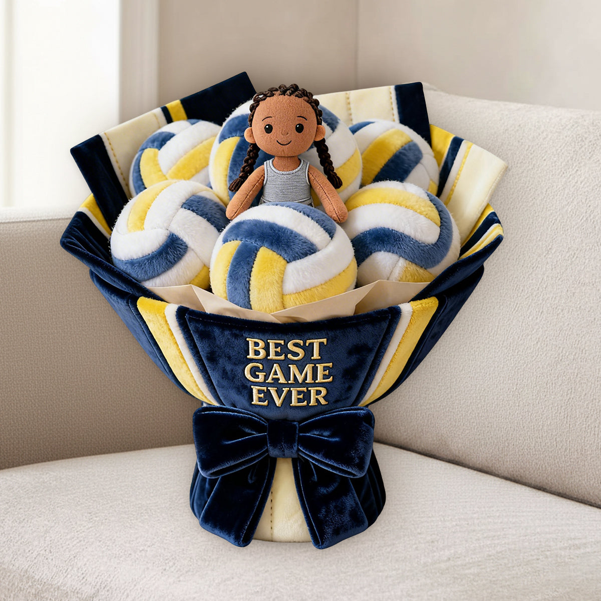 Bouquet de peluches Love Volleyball - Coussin en fausse fourrure premium personnalisé sur le thème du volley-ball